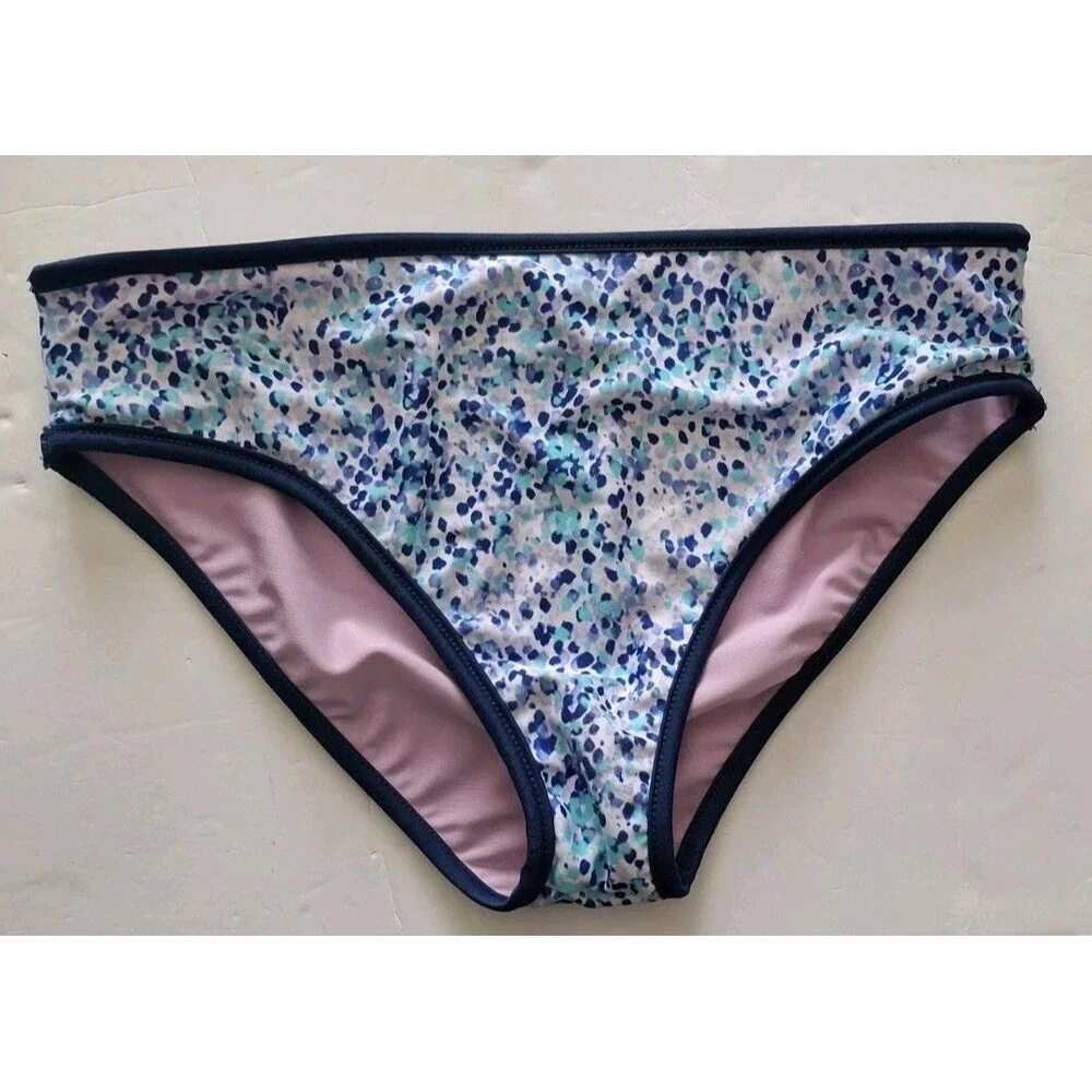 Eddie Bauer Girls 2 Piece Reversible Swimsuit Med  10-12 Purple Blue Polka Dots
